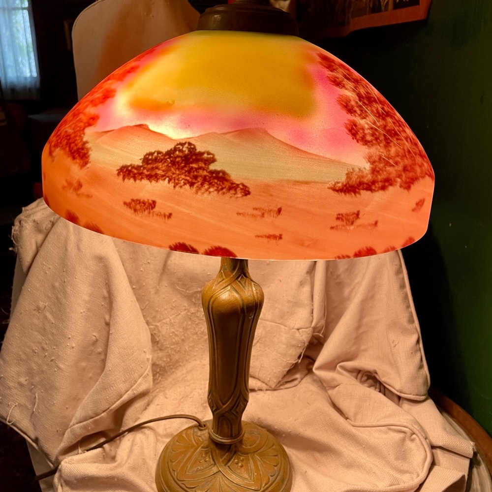 Hand-Painted Landscape Glass Lamp